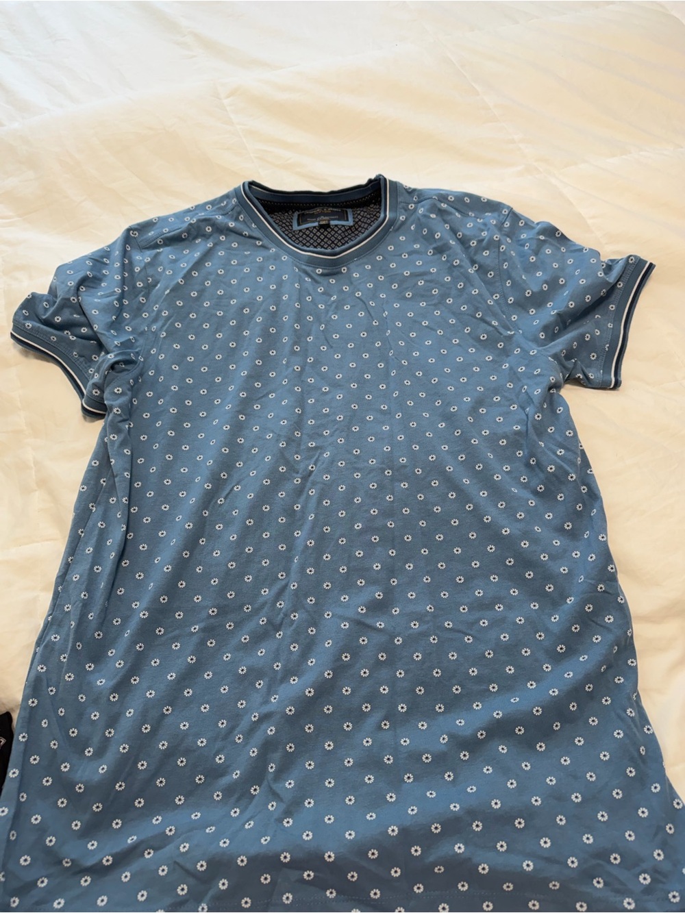 Men's Blue Floral-Print Crew Neck Shirt